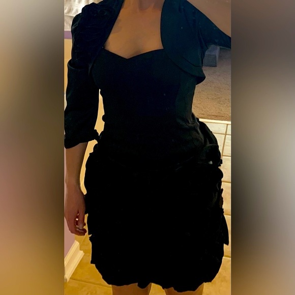 Max & Cleo Black Rosette Sweetheart Neckline Party Holiday Dress - Picture 7 of 15